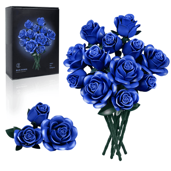 Blue rose bouquet blocks set with 12 buildable flowers for a lasting home arrangement — Gearfinch