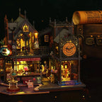 DIY plywood miniature house kit with glowing windows for intermediate model builders