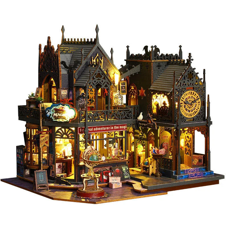 Holo Magic City miniature house KIt Only with an illuminated fantasy skyline for shelf display — Gearfinch