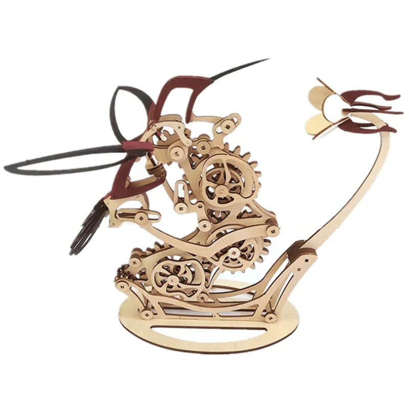Kinetic Hummingbird Sculpture - 3D Wooden Mechanical Puzzle Kit