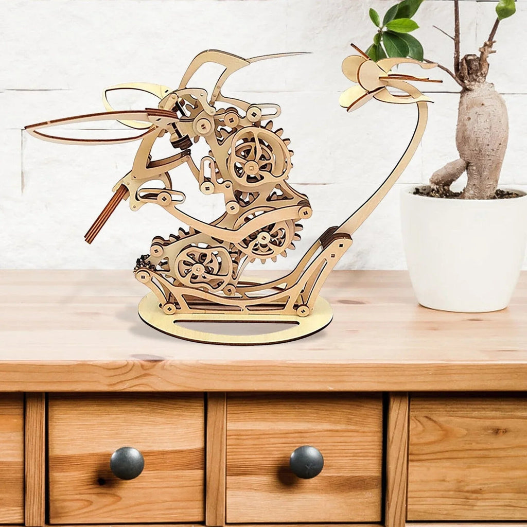 Kinetic Hummingbird Sculpture - 3D Wooden Mechanical Puzzle Kit