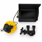 Underwater fishing camera kit with monitor, sun hood, cable reel and mounting bracket