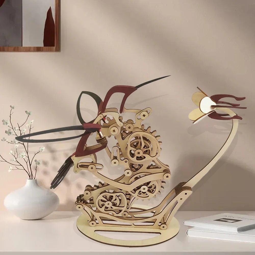 Kinetic Hummingbird Sculpture - 3D Wooden Mechanical Puzzle Kit