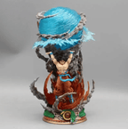 Dragon Ball Goku figurine with a translucent blue Spirit Bomb and sculpted energy-ripple effects for shelf display