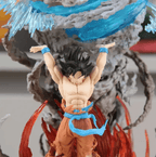 Goku Spirit Bomb action figure in a dynamic pose, holding the translucent blue energy sphere above the detailed base
