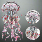 Cobalt Violet 3D metal jellyfish kit assembled as a 61 piece stainless steel display model