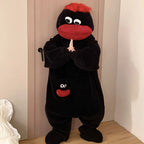 Combinaison en polaire Monstre noir avec capuche expressive et poche assortie