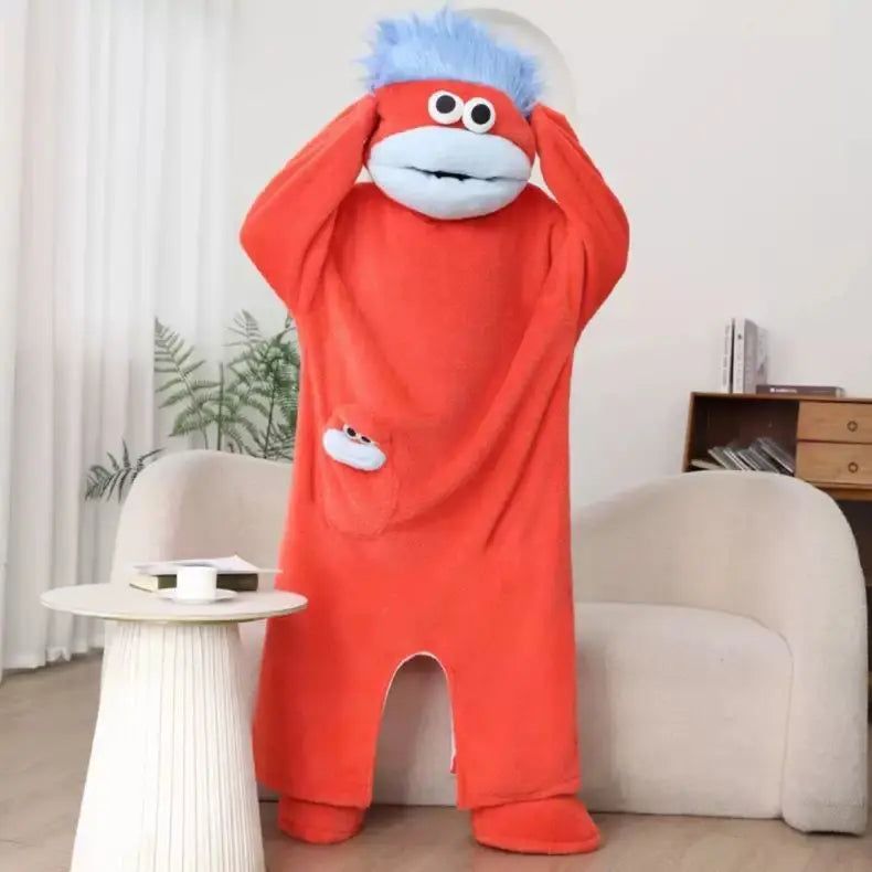 Combinaison en polaire Monstre rouge avec capuche expressive et poche assortie