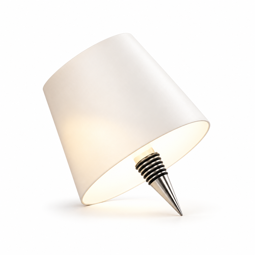 Tête de lampe rechargeable BottleGlow blanche avec adaptateur conique pour bouteille