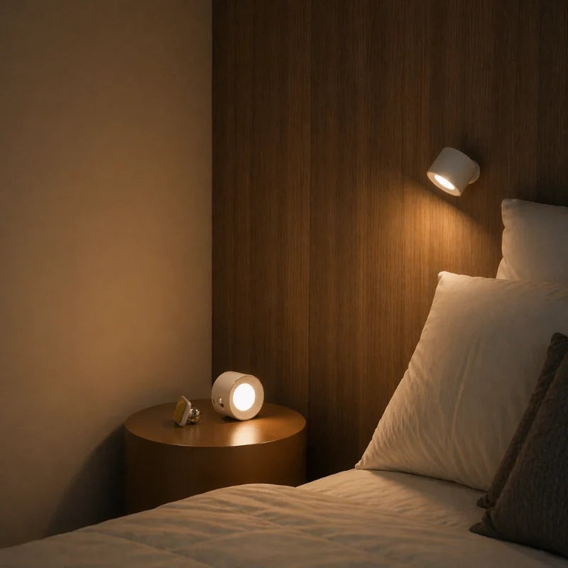 Les lumières EasyStick offrent un éclairage d'accent chaleureux à côté d'un lit