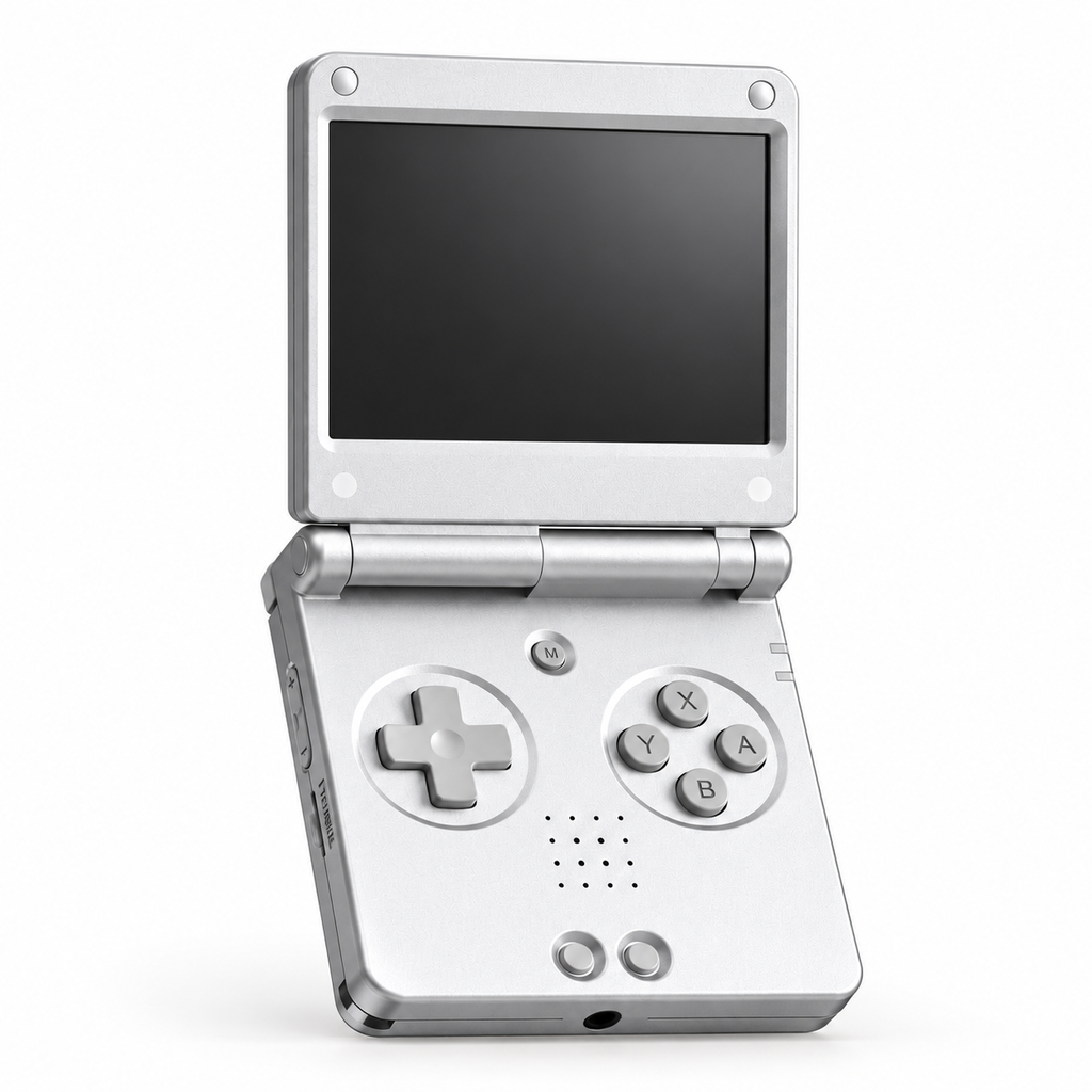ANBERNIC RG SP Platinum handheld, open front view