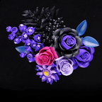 Rearrangeable block-built bouquet in deep purple, lavender, black and hot magenta