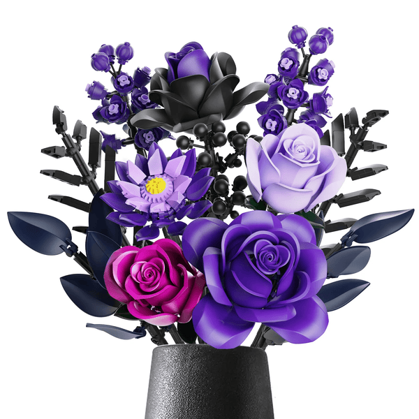 Purple flower bouquet blocks set with roses in four purple shades for lasting home display — Gearfinch