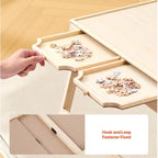 Folding leg puzzle table drawers measuring 35 × 26 × 16 inches when extended