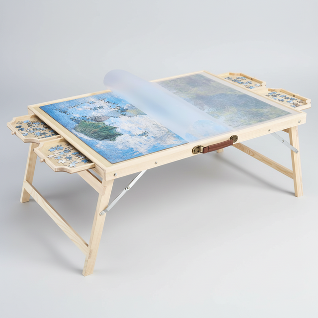 Puzzle table drawers with transparent polypropylene cover for projects between sessions — Gearfinch