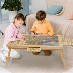 Portable puzzle table drawers with carrying handle for moving unfinished jigsaws