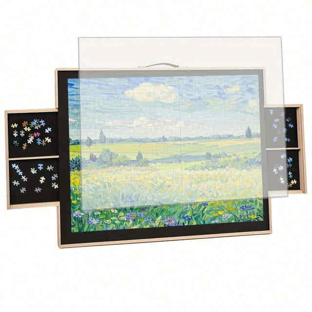 Rotating 1500 piece puzzle board with felt-covered wooden surface for a dedicated jigsaw workspace — Gearfinch