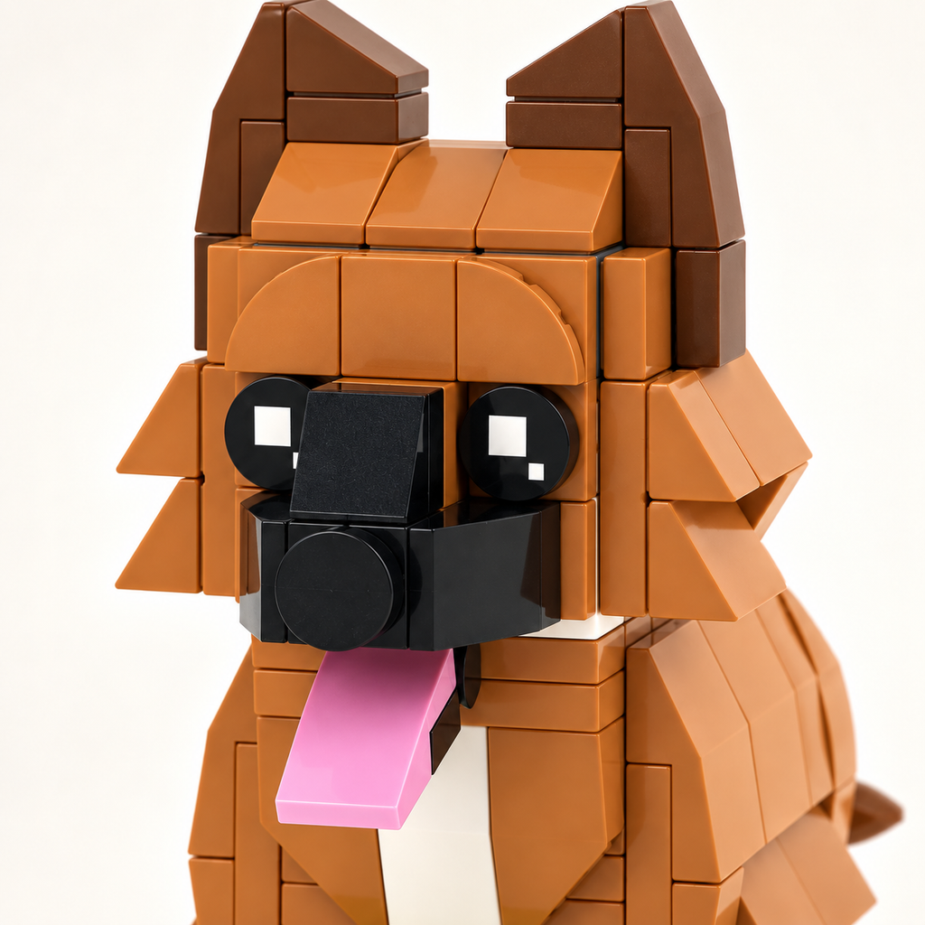 Close view of the custom dog brick figure example