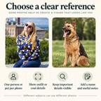 Photo guide: one subject per image, visible outfit or coat details, clear references and useful notes