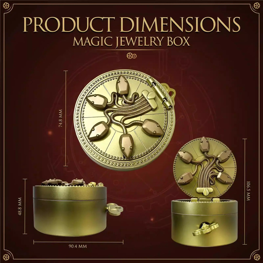 Mechanical snake ring box exterior dimensions and open lid profile