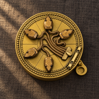 Closed mechanical snake ring box in a styled setting; decorative surroundings are not included