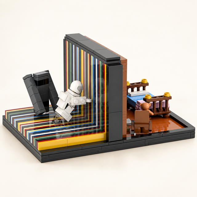 Interstellar-inspired tesseract side with astronaut and colored decorative lines; no lighting — Gearfinch