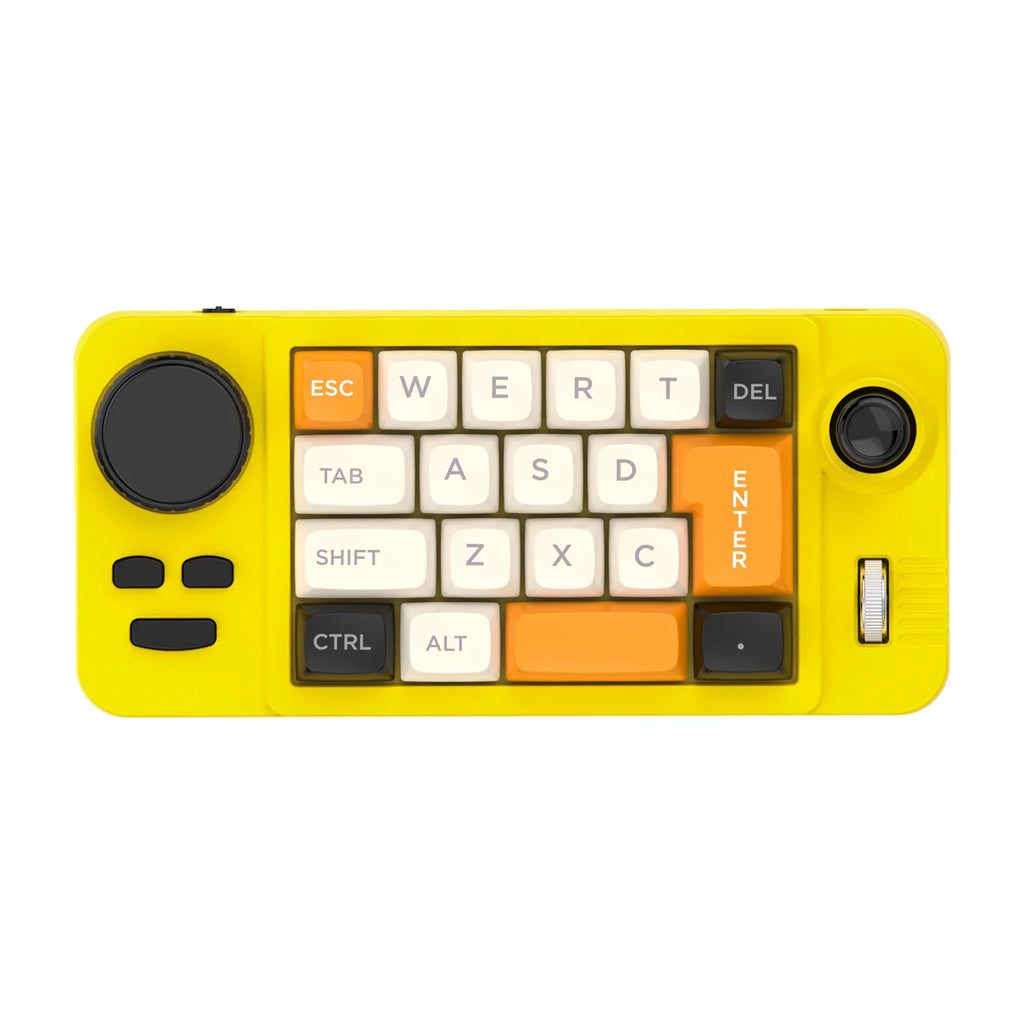 Gelbes K811-Makropad mit 19 mechanischen Tasten, Drehknopf, Joystick und Scrollrad