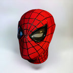 Amazing Red mask, side view of textured fabric and raised webbing