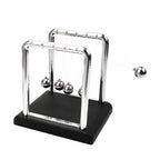 Newton's cradle display for a desk or display surface, with dimensions listed by option