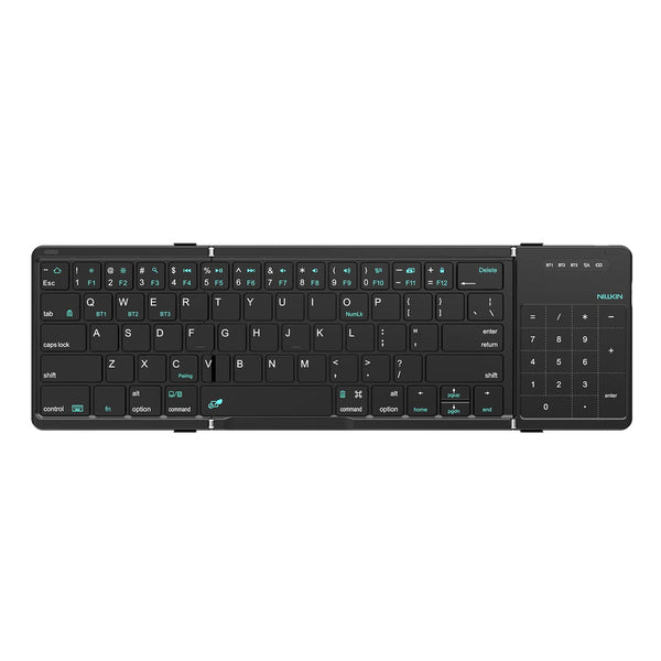 Black Nillkin Cube Pocket folding Bluetooth keyboard opened flat with its touchpad visible — Gearfinch