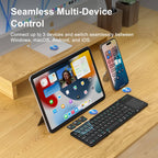Nillkin Cube Pocket-toetsenbord naast een tablet en telefoon op een bureau
