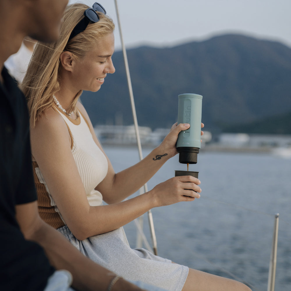 OutIn Nano 2 being used to prepare coffee aboard a sailboat