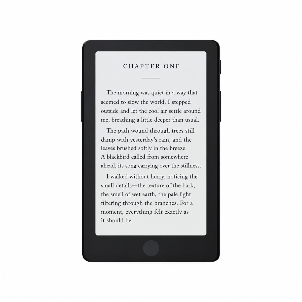 Schwarzer 4,3-Zoll-Taschen-E-Reader mit E Ink-Display und Fronttaste auf weißem Hintergrund — Gearfinch