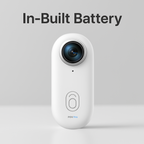 White POV Pro camera with a caption identifying its built-in battery