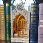 Pray Church bookshelf insert showing soft LED illumination through a miniature cathedral scene