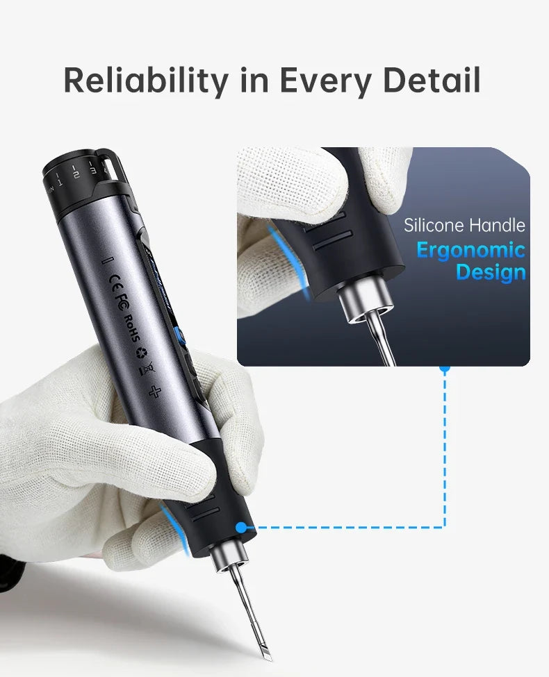 Soldering pen grip and replaceable tip detail