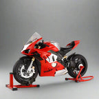 Ducati Panigale V4R alloy model with a working LED headlight for a motorcycle collector shelf
