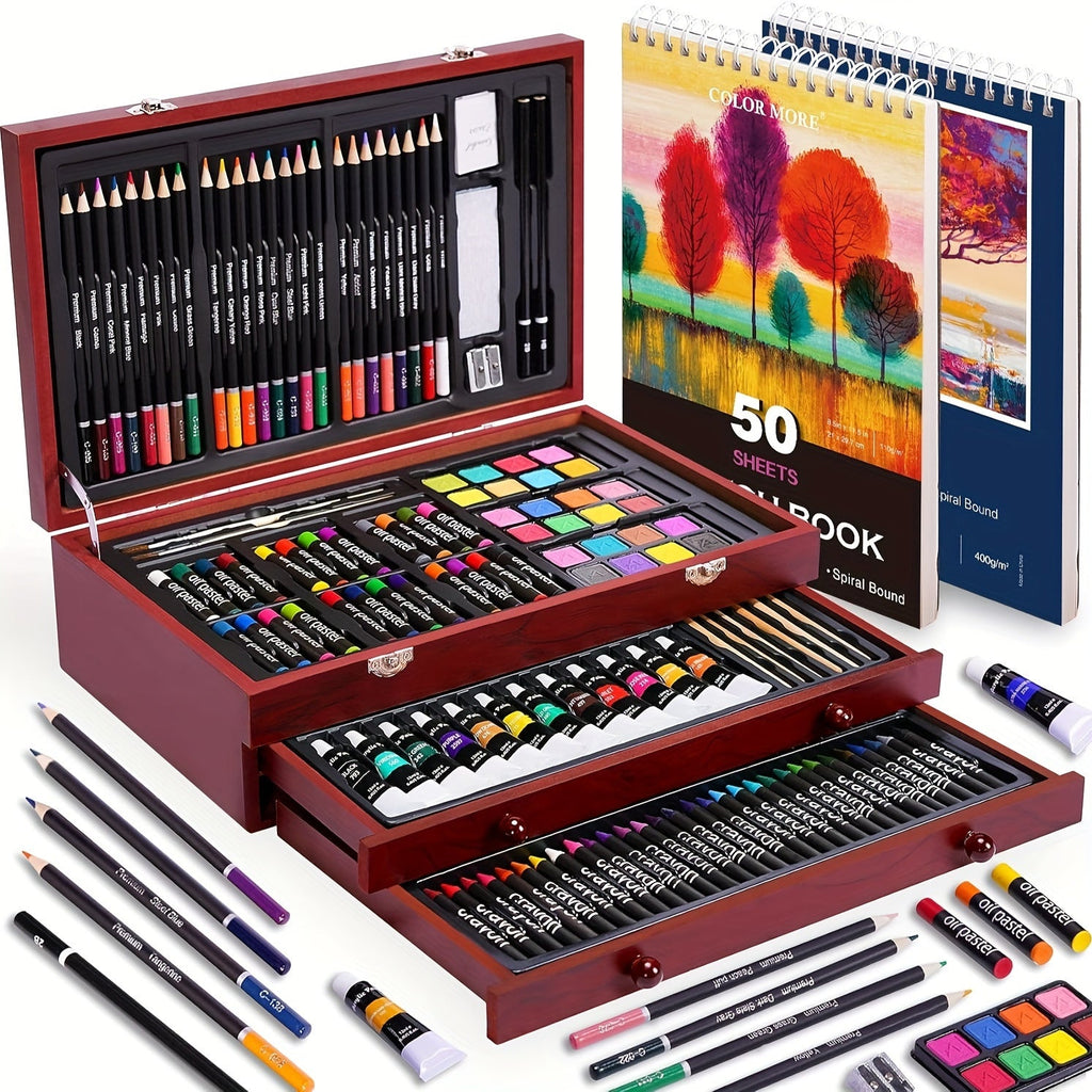 175 Piece Art Set Wooden Case Drawing Kit