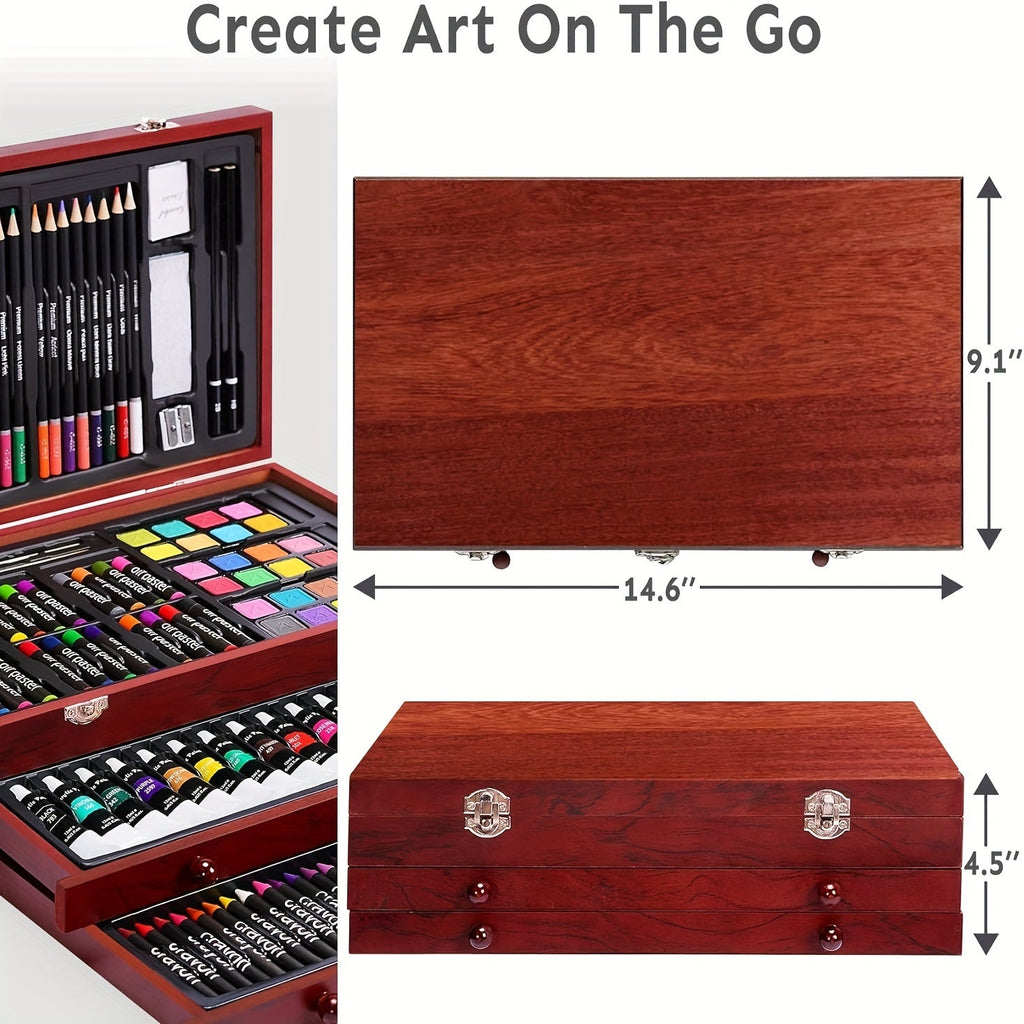 175 Piece Art Set Wooden Case Drawing Kit
