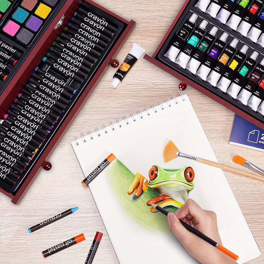 175 Piece Art Set Wooden Case Drawing Kit