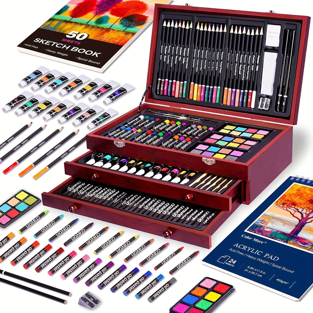 175 Piece Art Set Wooden Case Drawing Kit