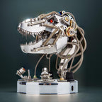Victorian brass style dinosaur head model kit with detailed gears and mechanical elements