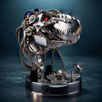 Completed T-Rex skull model kit measuring 12 x 12 x 15 cm for a desk display