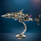 Stainless steel and alloy mechanical shark model for desk, shelf or mantel display