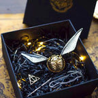Gold wing Harry Potter ring box with Deathly Hallows stand for collector display after the proposal