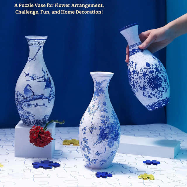 160-piece 3D puzzle vase kit assembled into a decorative flower holder for tabletop display — Gearfinch