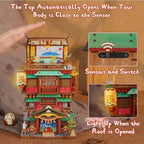DIY miniature kit for building a 3D wooden Japanese inn puzzle for a desk or shelf