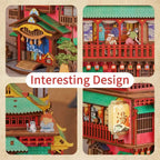Japanese-style miniature house kit combining an onsen scene with compact desktop storage