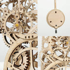 Buildable pendulum clock kit with spring-wound movement that runs 1 to 3 hours per winding
