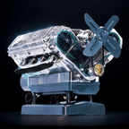 Battery-powered Mini V8 engine model kit with visible internal motion for shelf display